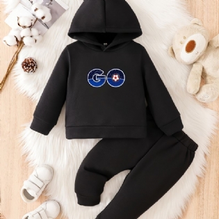 Toddler Baby Go Print Fleece Varm Hættetrøje Sweatshirt Bukser Sæt Til Drenge Piger Efterår Vinter