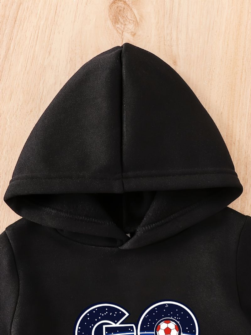 Toddler Baby Go Print Fleece Varm Hættetrøje Sweatshirt Bukser Sæt Til Drenge Piger Efterår Vinter