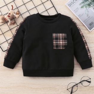 Toddler Drenge Rund Neck Contrast Gingham Langærmet Sweatshirt