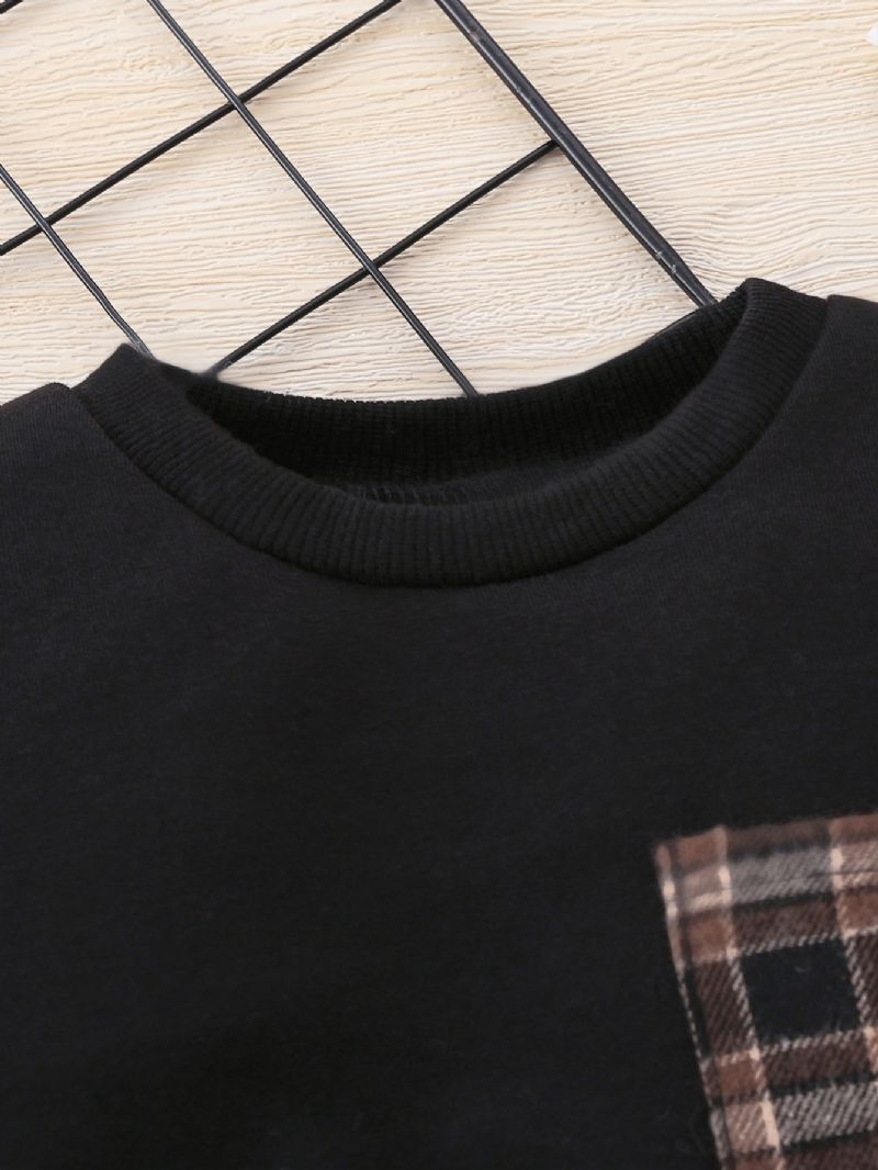 Toddler Drenge Rund Neck Contrast Gingham Langærmet Sweatshirt