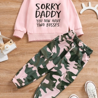 Toddler Piger Pullover Sweatshirt & Camo Cargo Pants Undskyld Daddy Two Bosses
