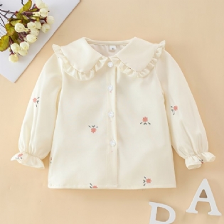 Baby Pige Knap Flæser Bluse Med Blomsterprint