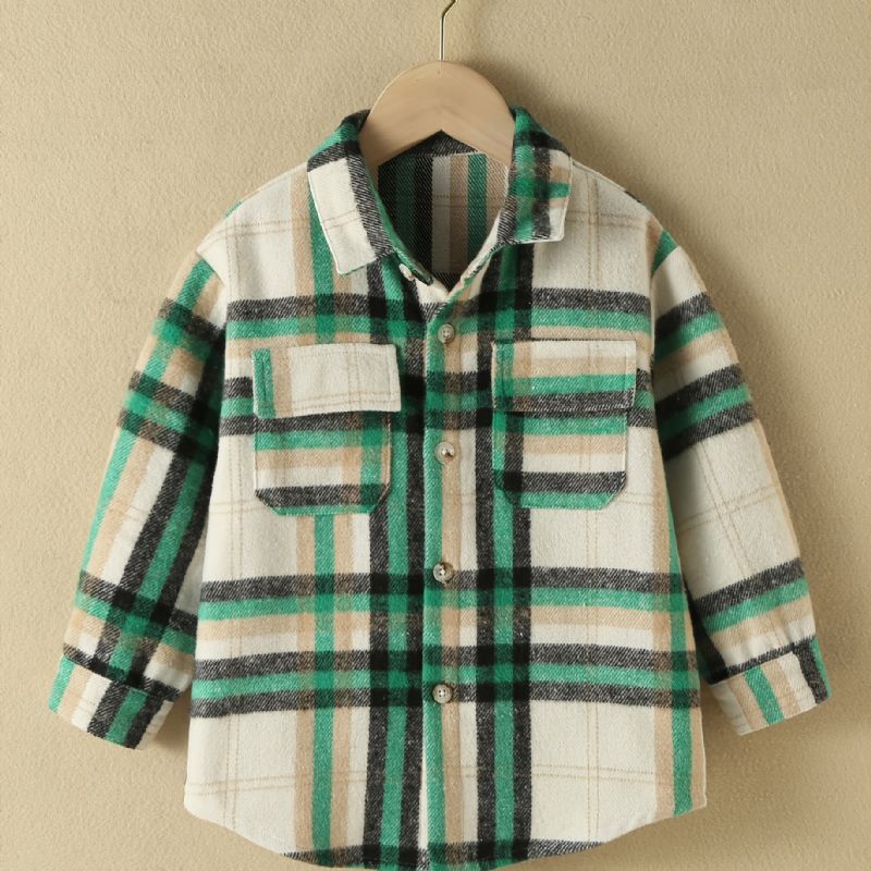 Baby Plaid Skjorter Button Down Lapel Langærmede Bluse Toppe Til Drenge Piger Børn Tøj