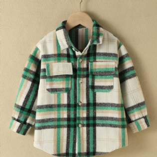 Baby Plaid Skjorter Button Down Lapel Langærmede Bluse Toppe Til Drenge Piger Børn Tøj