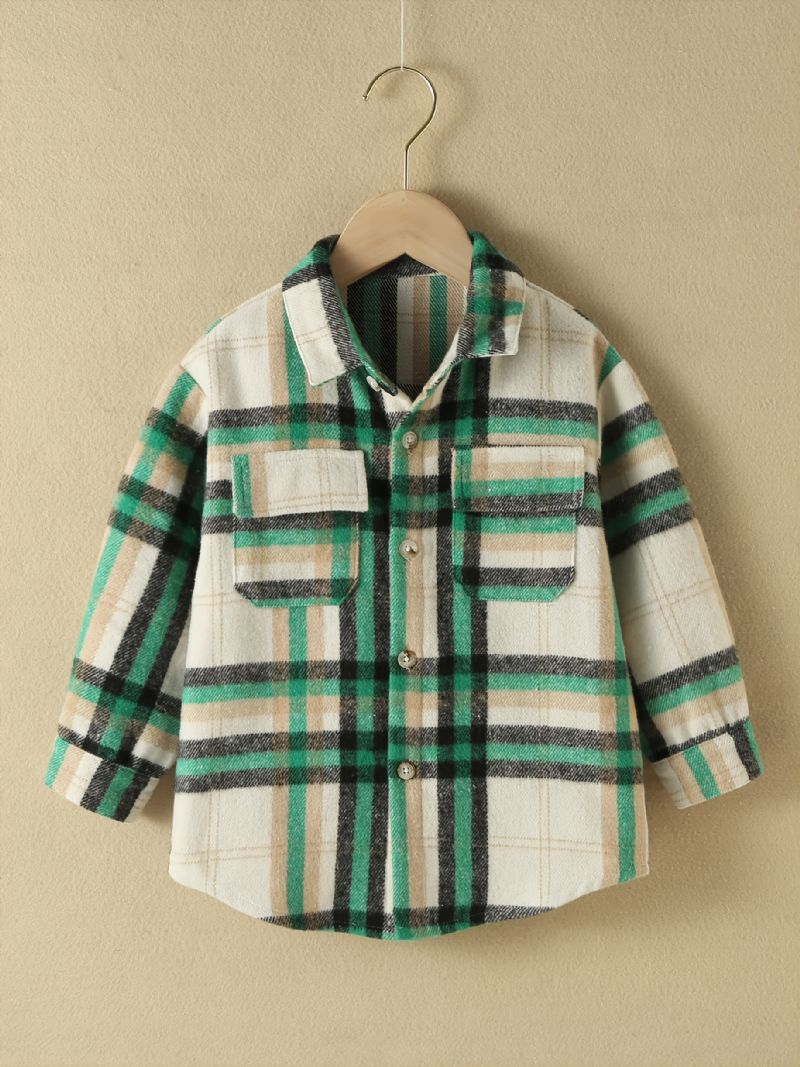 Baby Plaid Skjorter Button Down Lapel Langærmede Bluse Toppe Til Drenge Piger Børn Tøj