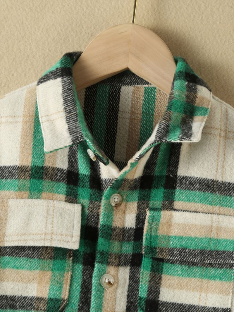 Baby Plaid Skjorter Button Down Lapel Langærmede Bluse Toppe Til Drenge Piger Børn Tøj