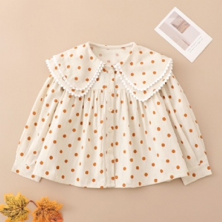 Piger Polka Dots Flæsekant Lanterne Langærmet Collared Bluse