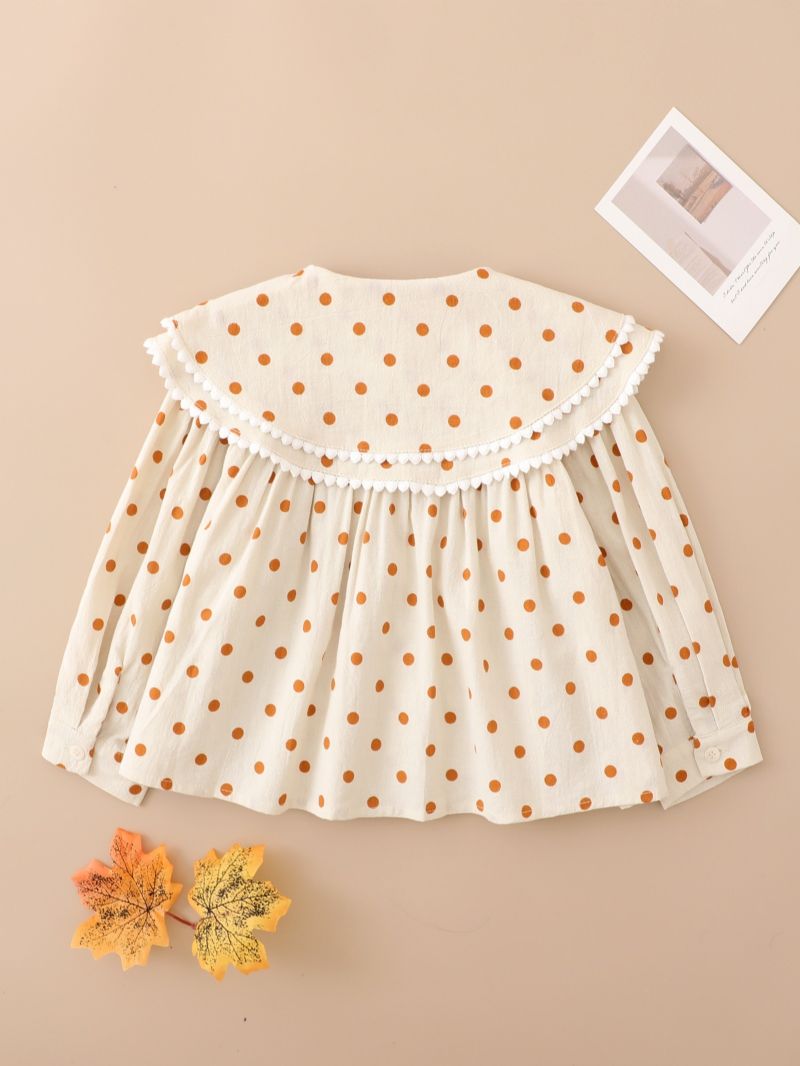 Piger Polka Dots Flæsekant Lanterne Langærmet Collared Bluse