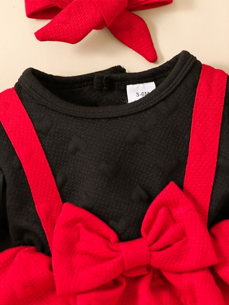 Småbørnspiger Bluse Med Lanterneærmer + Sløjfe Hjerteformet Nederdel + Hårbåndsæt Babytøj Outfit