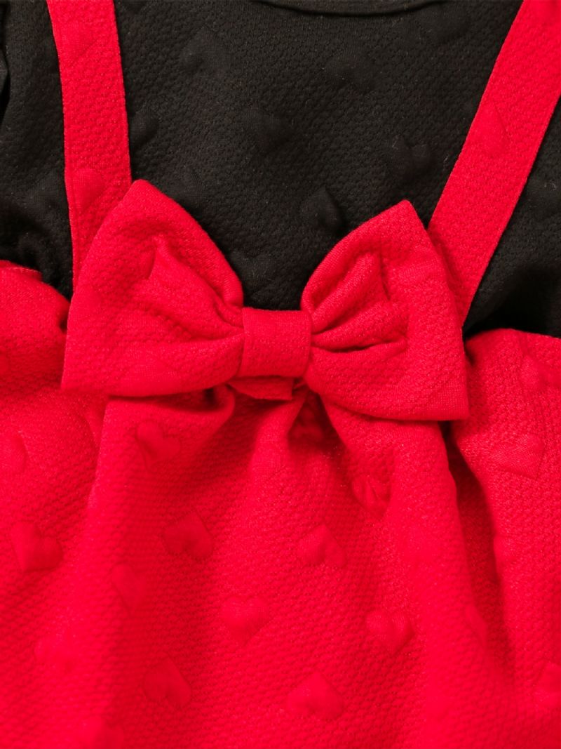 Småbørnspiger Bluse Med Lanterneærmer + Sløjfe Hjerteformet Nederdel + Hårbåndsæt Babytøj Outfit