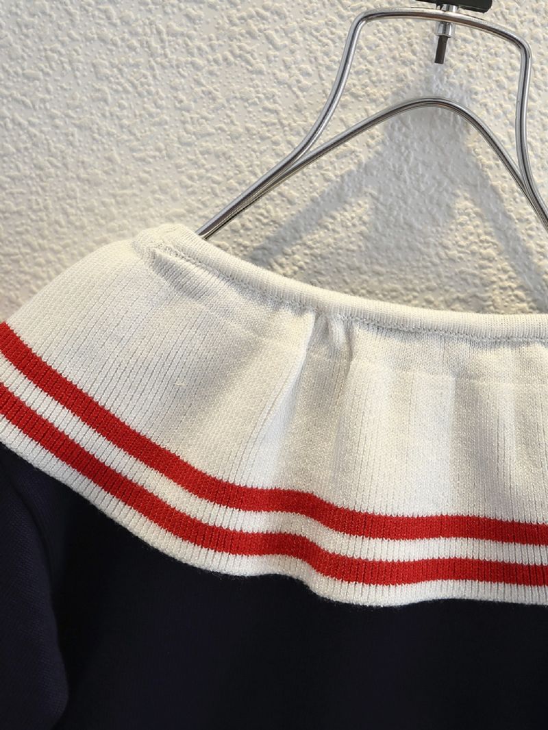 Småbørnspiger Strikket Bluse Med Ribbet Hals