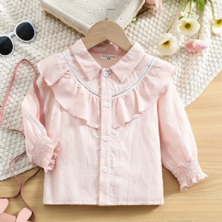 Toddler Piger Broderi Flæse Trim Button Up Bluse