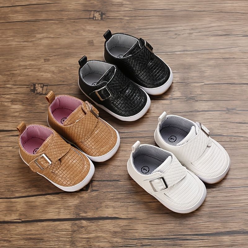 Baby Drenge Casual Åndbare Sneakers Med Plaid Mønster Pu Læder Blød Sål Walking Sko