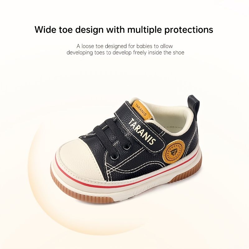 Baby-toddler Plys-sneakers Patch Design Læder Blødsåler Anti-slip Krog-og-løkke-fastener Gåsko Til Vinter