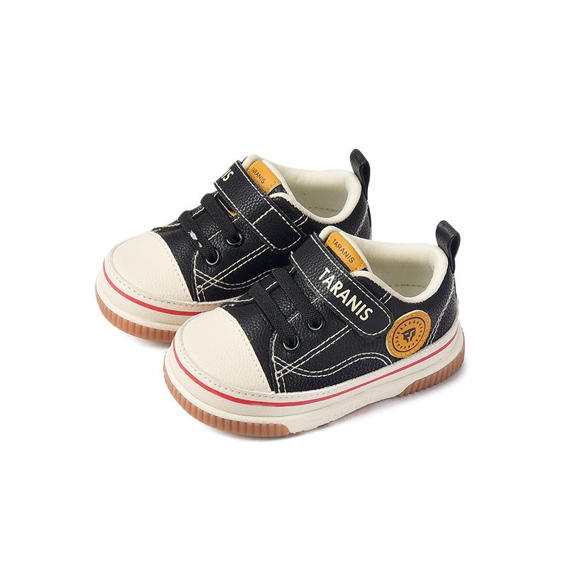 Baby-toddler Plys-sneakers Patch Design Læder Blødsåler Anti-slip Krog-og-løkke-fastener Gåsko Til Vinter