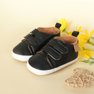 Småbørn Baby Læder Sneakers Blød Sål Skridsikker Krogløkke Fastener First Walkers Sko Piger Drenge