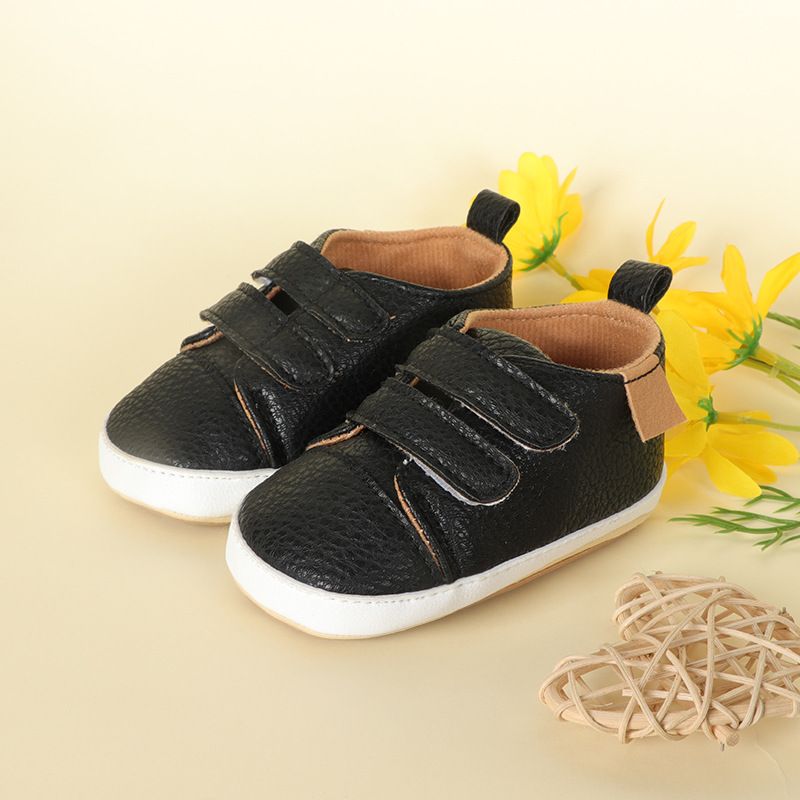 Småbørn Baby Læder Sneakers Blød Sål Skridsikker Krogløkke Fastener First Walkers Sko Piger Drenge