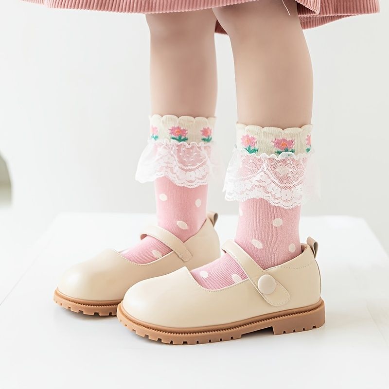 3 Par Børn Piger Blonder Strawberry Cotton Crew Sokker