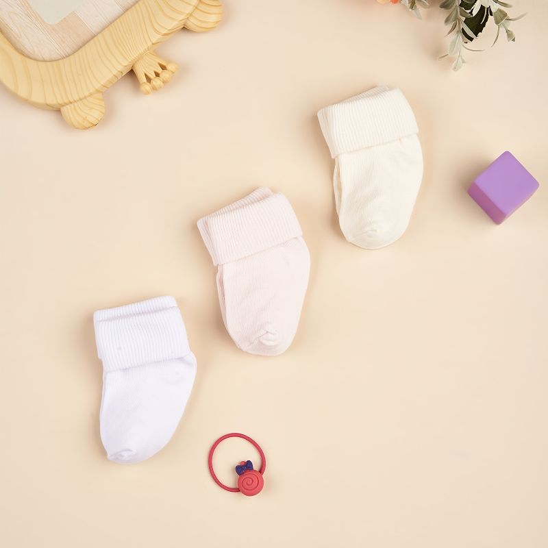 3 Par Newborn Baby Turn Cuff Sokker Ensfarvede Toddler Til Drenge Piger