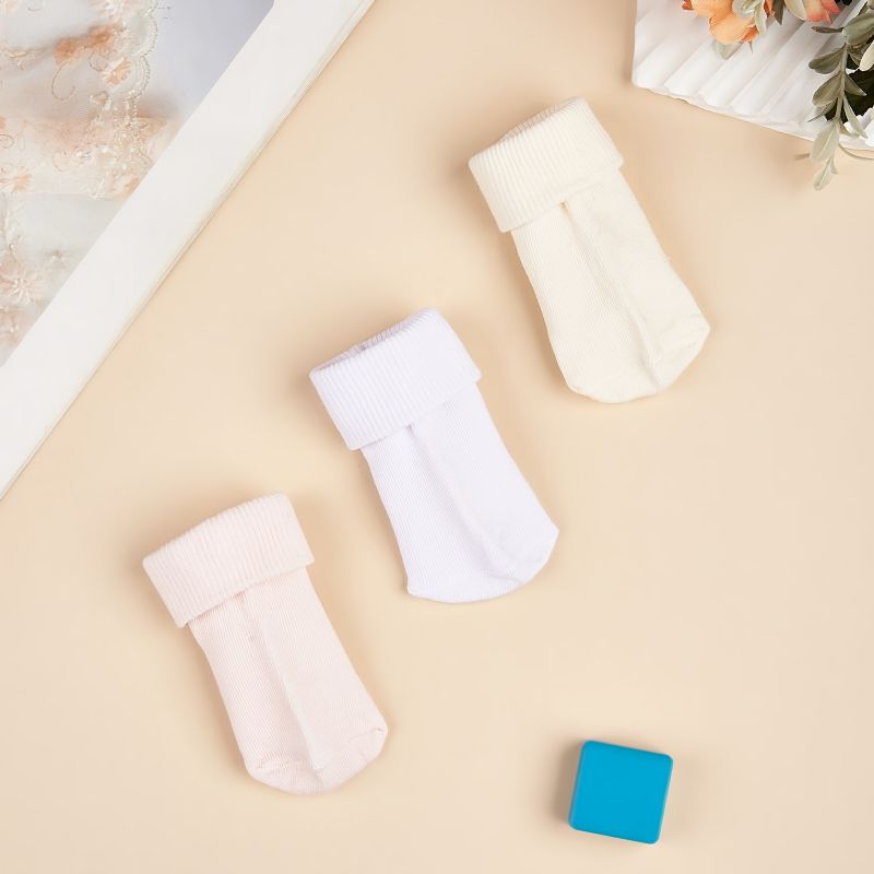 3 Par Newborn Baby Turn Cuff Sokker Ensfarvede Toddler Til Drenge Piger