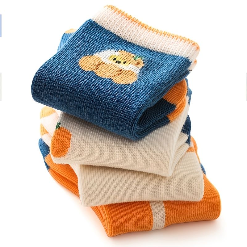 4 Par Babysokker 6-12 Måneder 1-6 År Gamle Unisex Småbørnsfrugt Tegneseriefarve Matchende Nyfødte Børn Gulvsokker Børns Mellemrørsokker