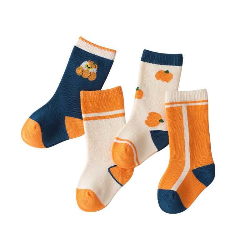 4 Par Babysokker 6-12 Måneder 1-6 År Gamle Unisex Småbørnsfrugt Tegneseriefarve Matchende Nyfødte Børn Gulvsokker Børns Mellemrørsokker