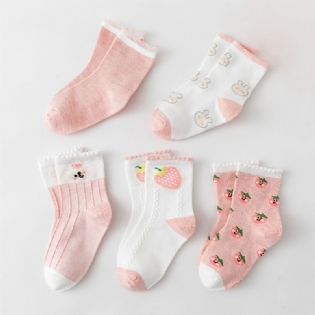 5 Par Baby Pige Sokker Tegneserie Bunny Strawberry Mønster Bomuld Crew Varm Vinter