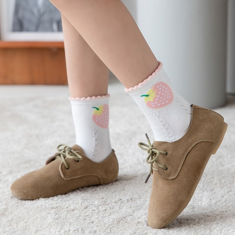 5 Par Baby Pige Sokker Tegneserie Bunny Strawberry Mønster Bomuld Crew Varm Vinter