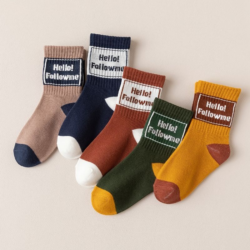 5 Par Crew Socks Brevtryk Varme Bomuldsstrømper Til Piger Drenge