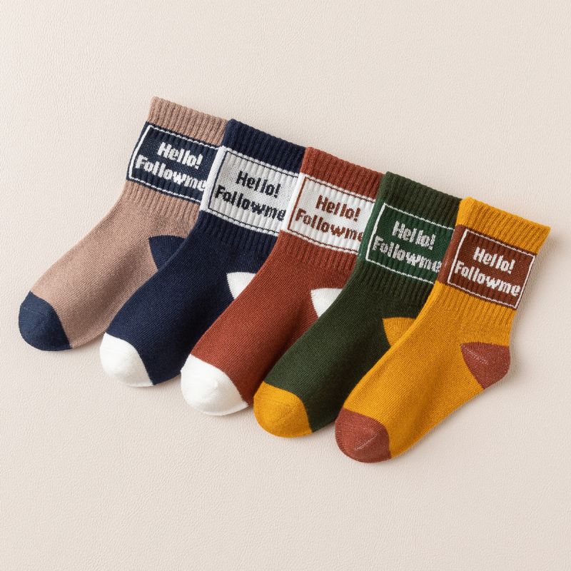 5 Par Crew Socks Brevtryk Varme Bomuldsstrømper Til Piger Drenge