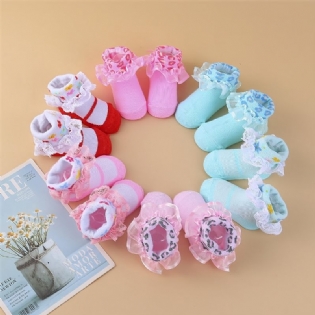 6 Par Baby Pige Sokker Multicolor Flæse Lace Toddler