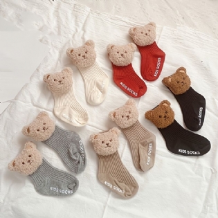 Baby Skridsikre Sokker Plys Bear Decor Crew Socks Varm Vinter Til Drenge Piger