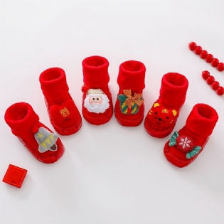 Julegave Baby Skridsikre Sokker Kinesisk Stil Børnegulv Efterår Vinter Plus Fløjl Tykke