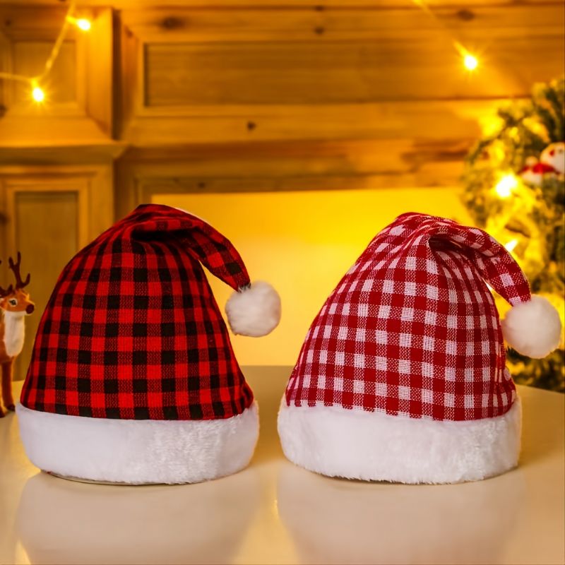 1 Stk Jule Plaid Mønster Hatte Rød Sort Ternet Dekorativ Julemand Børne For Voksne