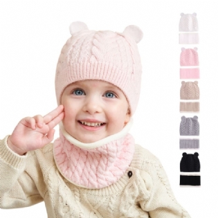 2 Stk Baby Hue Strikket Hue & Tørklæde Sæt Ensfarvede Dyr Ørevarm Vinter Til Drenge Piger