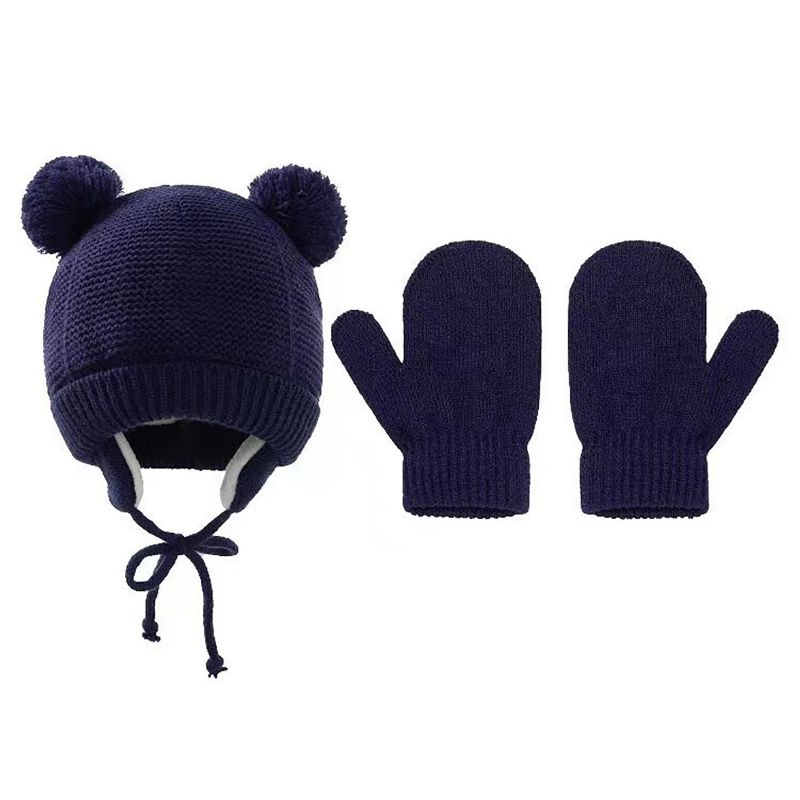 3 Stk Vinterbabyhue Vanter Design Vinterstrik Tyk Varm Beanie Hatte Uldforede Handsker Til Drenge-piger