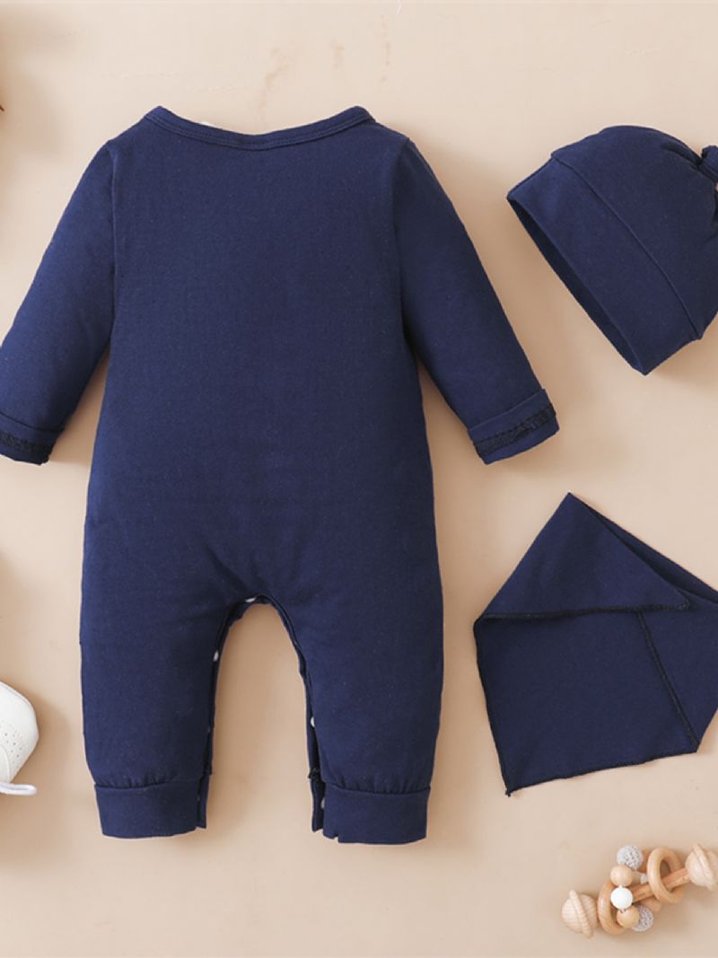 Baby Drenge Little Boss Langærmet Jumpsuit Hagesmæk & Hatte Sæt