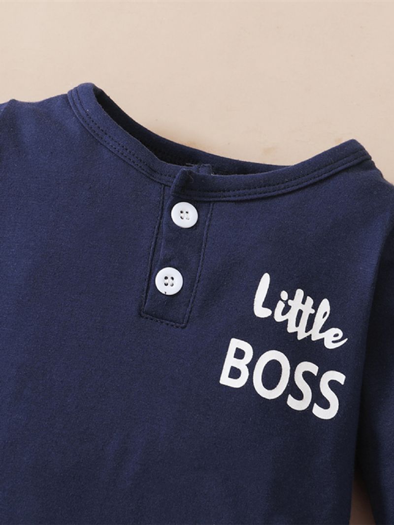 Baby Drenge Little Boss Langærmet Jumpsuit Hagesmæk & Hatte Sæt