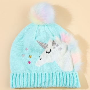 Børn Piger Varm Hue Unicorn Strikket Hue Med Pom Pom Winter