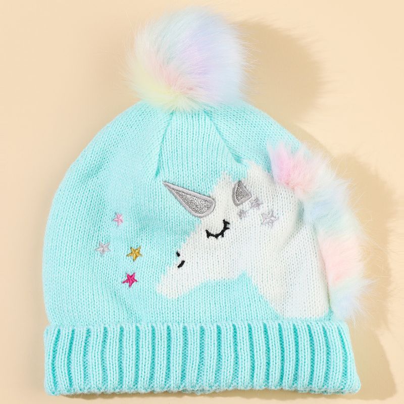 Børn Piger Varm Hue Unicorn Strikket Hue Med Pom Pom Winter