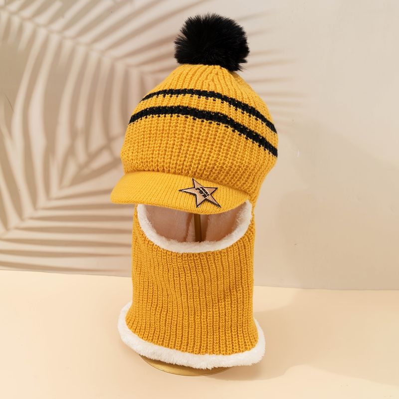Børne Fleece Varm Strikket Kasket Hals Ansigtsbeskyttelse Baby Hatte Med Pom Pom Vinter Til Drenge Piger