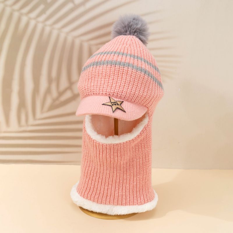Børne Fleece Varm Strikket Kasket Hals Ansigtsbeskyttelse Baby Hatte Med Pom Pom Vinter Til Drenge Piger