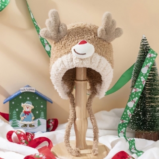 Christmas Cute Antlers Børnehørebeskyttelse Justerbar Stretch Thermal Hatte Til Drenge Piger