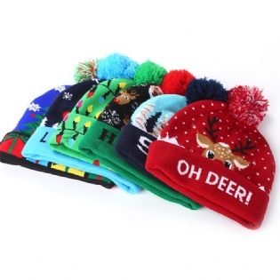 Julehue Strik Led Lys Hatte Til Unisex Børn Vinter Pom Pom Fest Beanie Hue Julegaver Multicolor