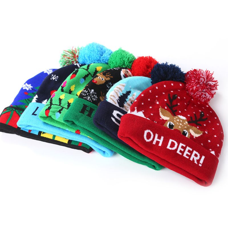 Julehue Strik Led Lys Hatte Til Unisex Børn Vinter Pom Pom Fest Beanie Hue Julegaver Multicolor