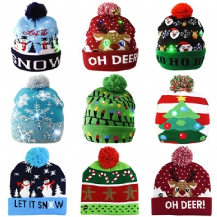 Julehue Strik Led Lys Hatte Til Unisex Børn Vinter Pom Pom Fest Beanie Hue Julegaver Multicolor