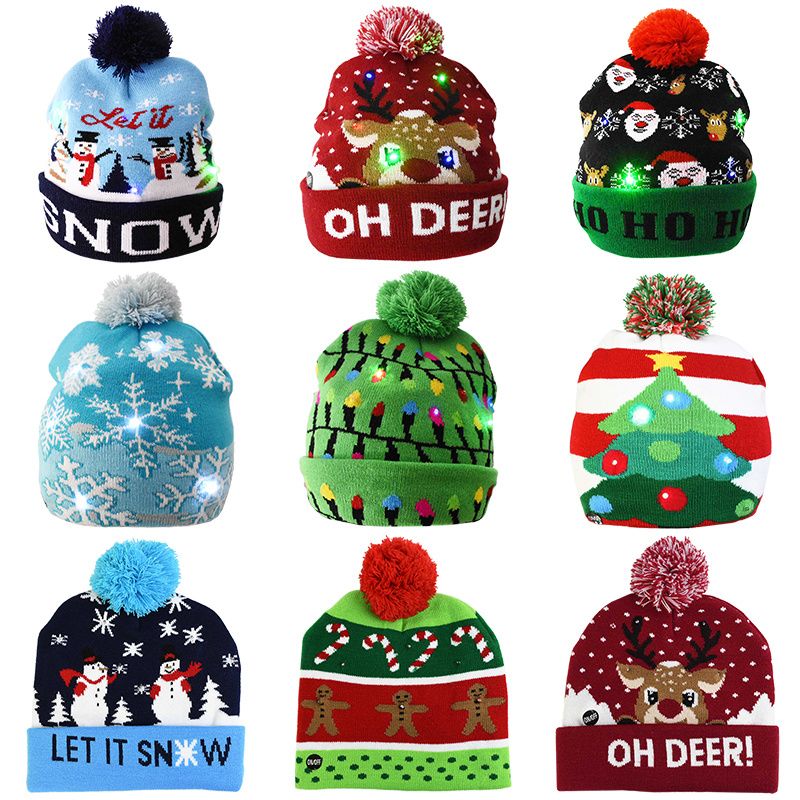 Julehue Strik Led Lys Hatte Til Unisex Børn Vinter Pom Pom Fest Beanie Hue Julegaver Multicolor