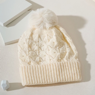 Pearl Winter Beanies Snow Ski Kasket Varm Strikkede Huer Til Drenge Piger Koldt Vejr Hatte Beige