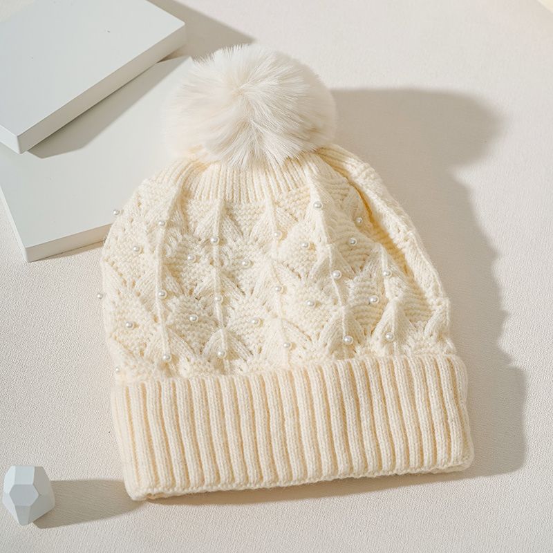 Pearl Winter Beanies Snow Ski Kasket Varm Strikkede Huer Til Drenge Piger Koldt Vejr Hatte Beige