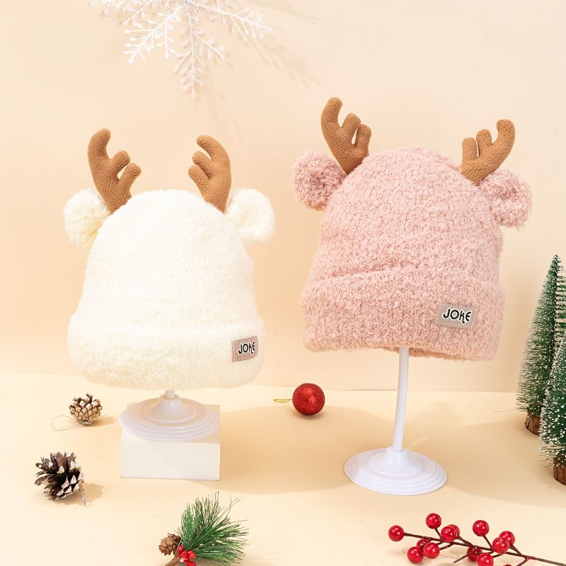 Toddler Baby Deer Ear Beanie Knit Hatte Tykket Varm Kasket Vinter Til Piger Drenge